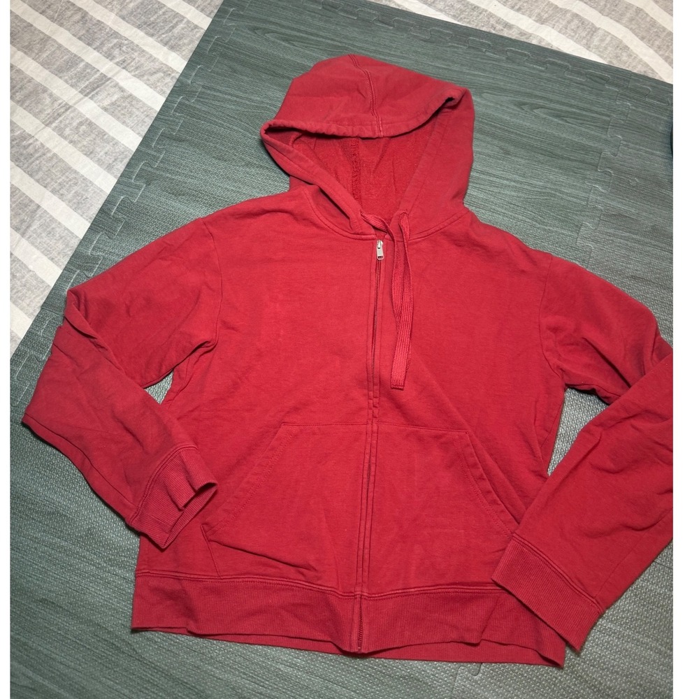 Auden Womens Red Full Zip Fleece Hoodie Sweatshirt Size M Medium Pockets